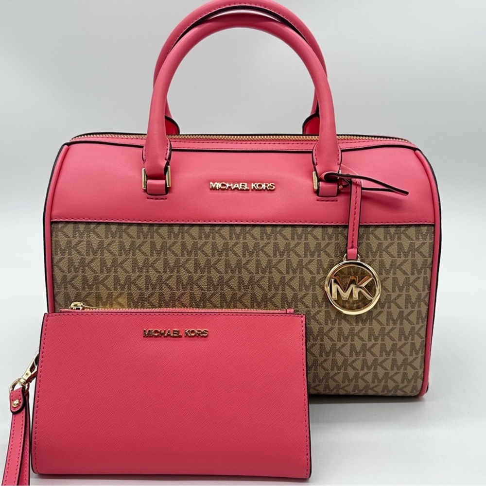 Michael Kors MK Jet Set Travel Medium Duffle Satchel Bag & Double Zip Wallet - Picture 2 of 14